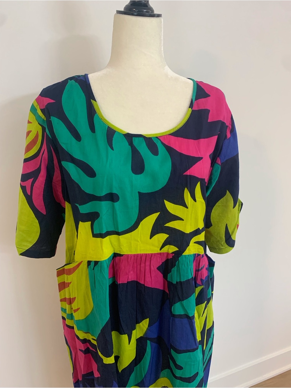 Vibrant Tropical Print Midi Dress - Green/Pink/Blue - Picture 2 of 8